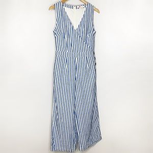 BODEN Dorothea V Neck Wrap Striped Linen Blend Jumpsuit Size 6